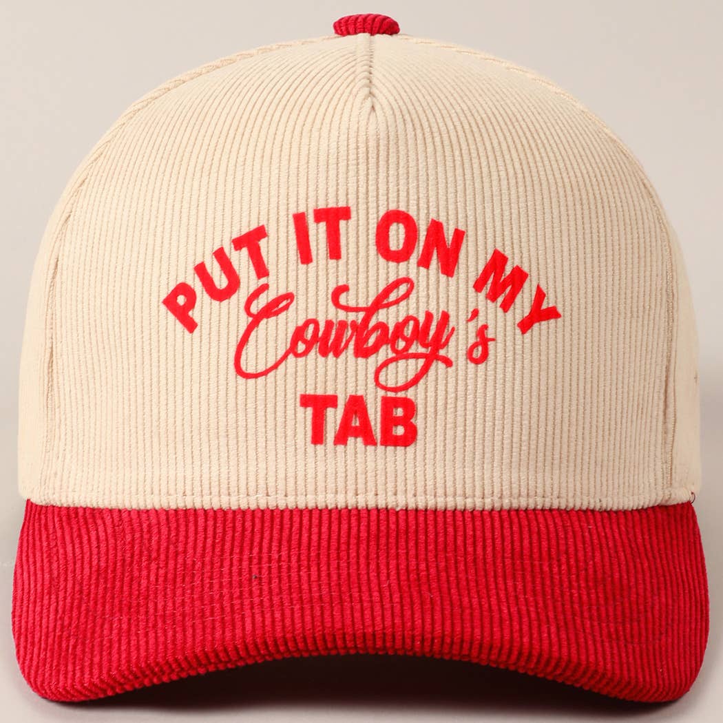 Put It On My Cowboy's Tab Two-Tone Corduroy Cap