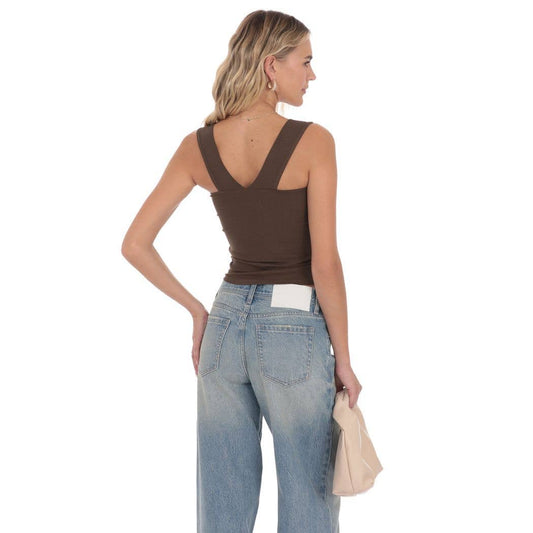 Ribbed Square Neck Top in Brown