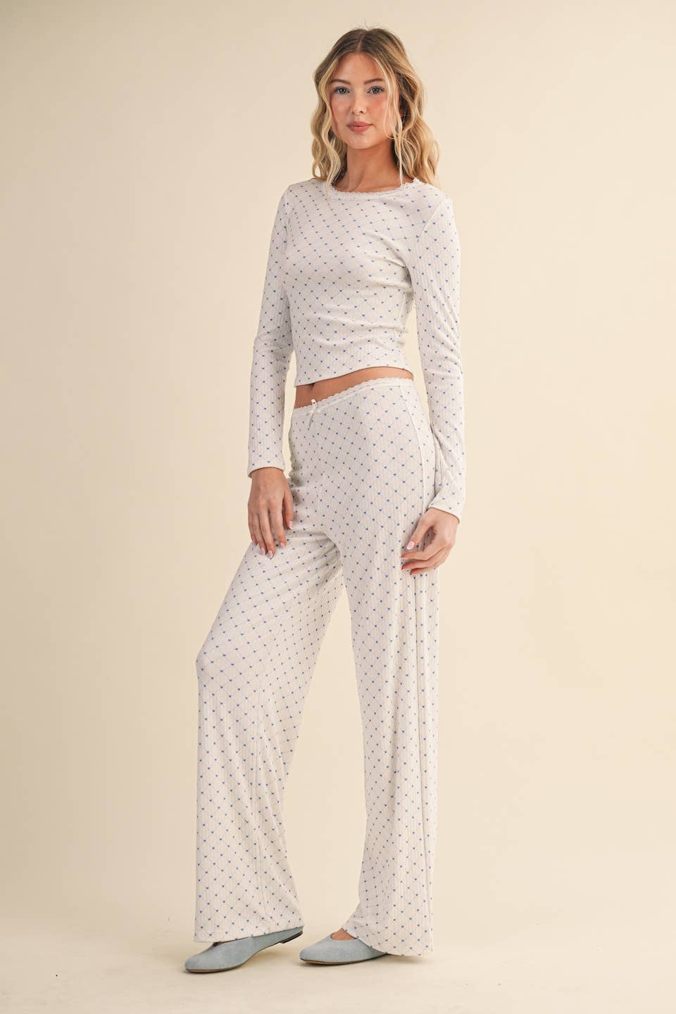 Heart Print Pointelle Lounge Bottoms