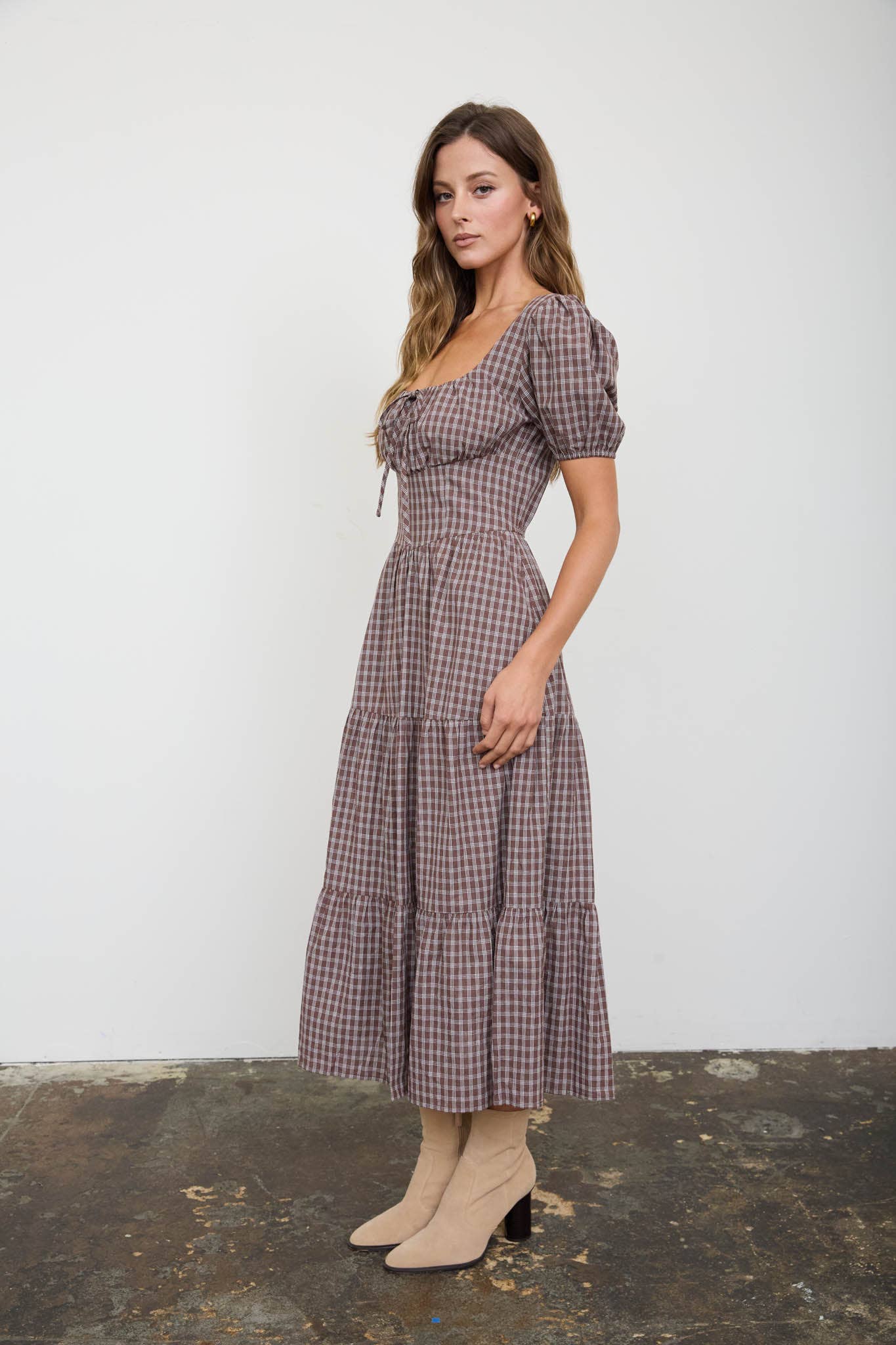 PLAID PUFF SLEEVE DRESS