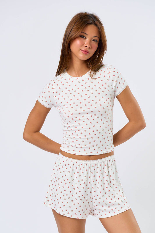 Pointelle Ditsy Short Sleeve Top
