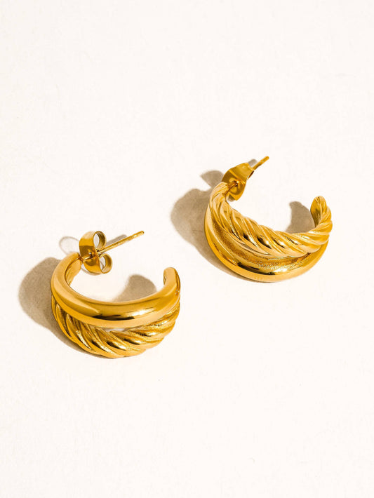 Ghislaine 18K Gold Non-Tarnish Braided Double Hoop Earring