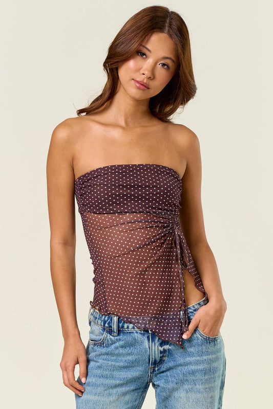 Polka dot Asymmetric Split Hem Tube Top