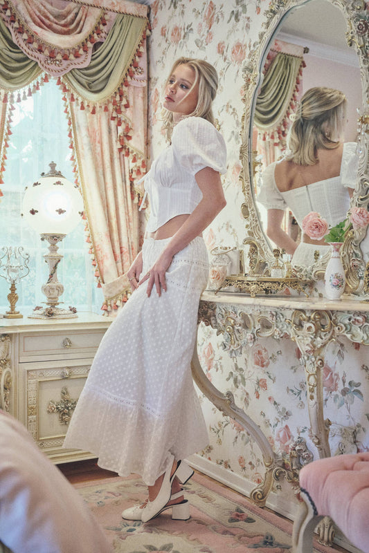 Cottage Core White Maxi Skirt