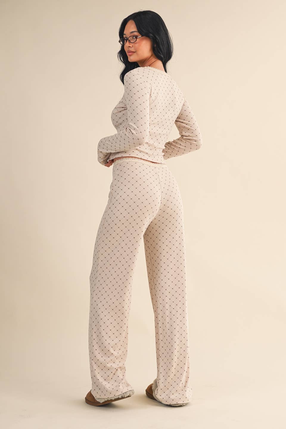 Heart Print Pointelle Lounge Bottoms