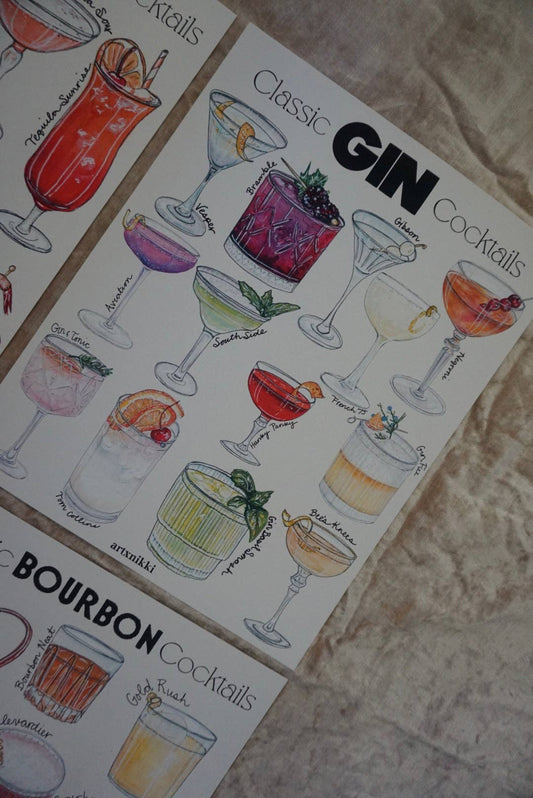 Gin Cocktails Chart Art Print