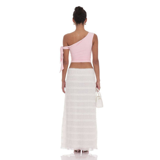 Ruched Dotted Maxi Skirt in White