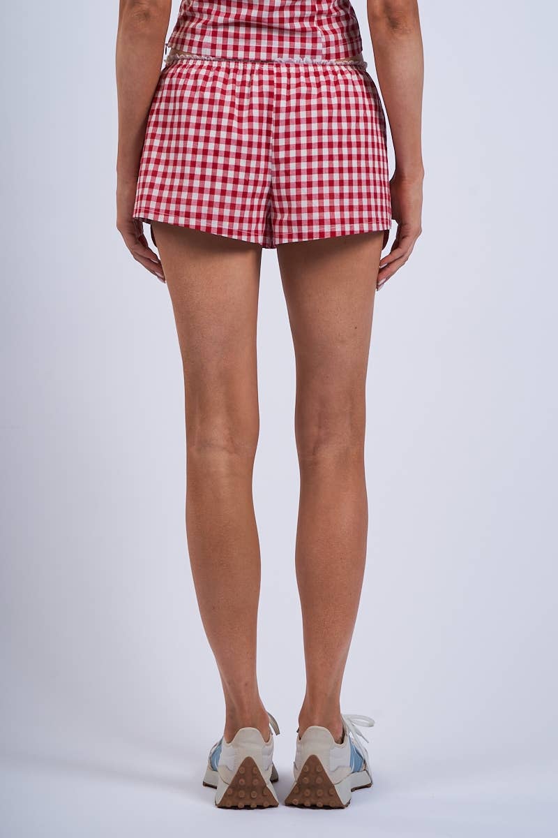 Gingham Checker Lace Ribbon Micro Shorts