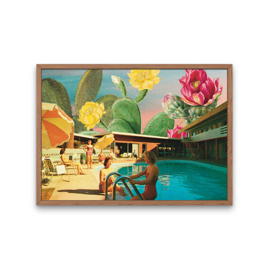 Cactus Pool Art Print, Surreal Palm Springs Decor, Collage