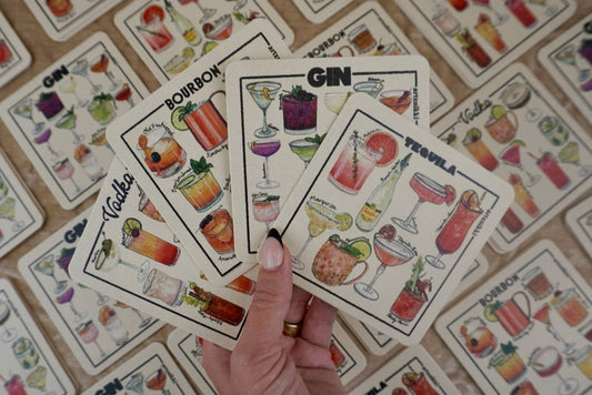 Classic Cocktail Variety Coaster Set of 4 (Bourbon, Gin, Vodka, Tequila)