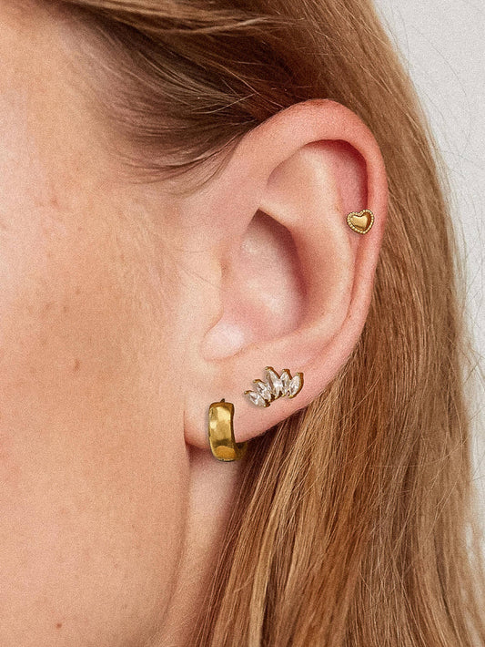 Anouk 18K Gold Non-Tarnish Hearts, Hoops &CZ Earring