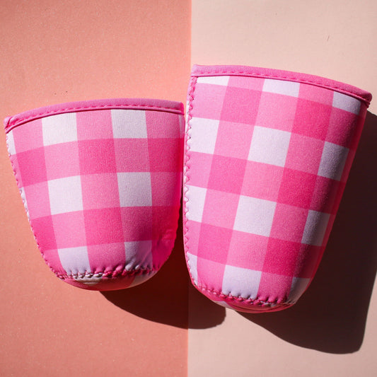 Pink Gingham Iced Coffee Sleeve: Small (16-18oz)