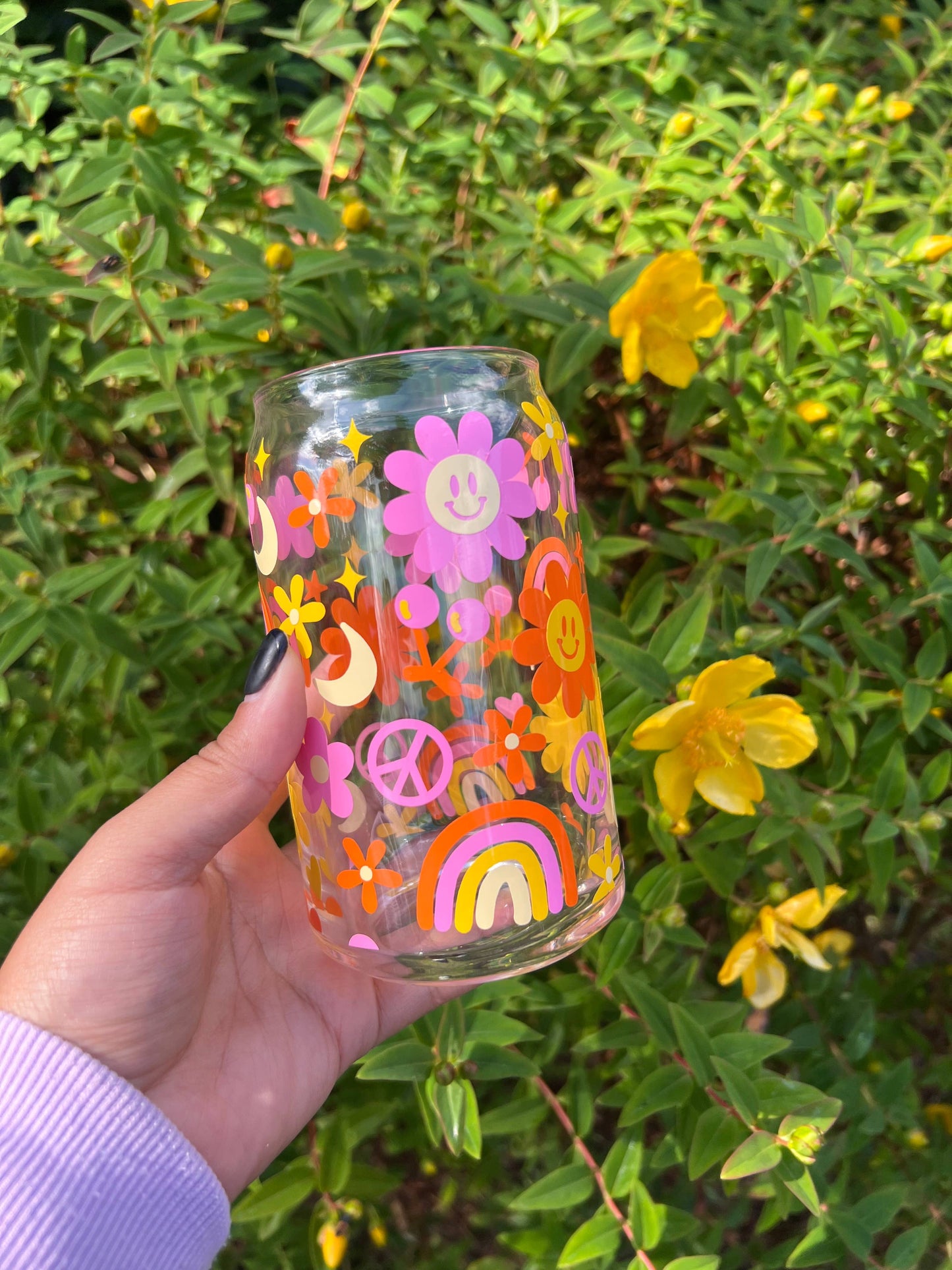 Groovy Hippie Can Glass Cup-16oz