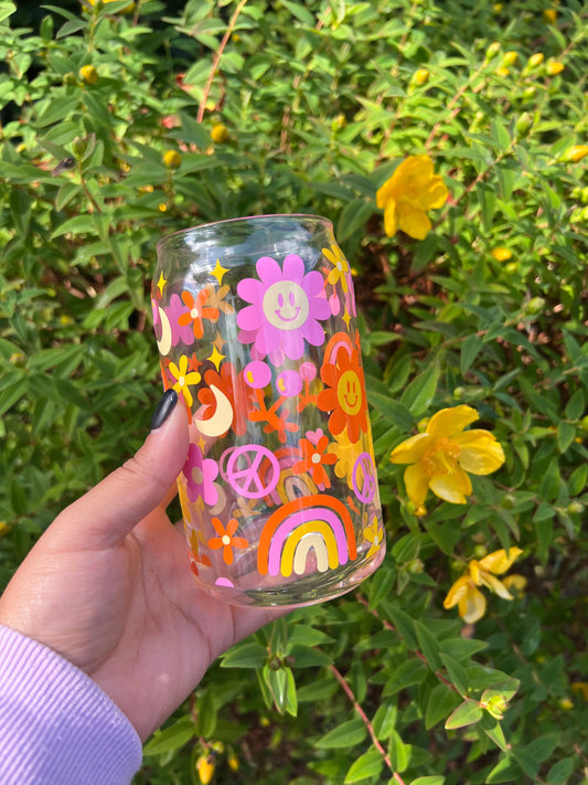 Groovy Hippie Can Glass Cup-16oz