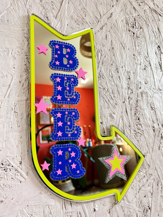 Glitzy BEER Motel Sign Mirror