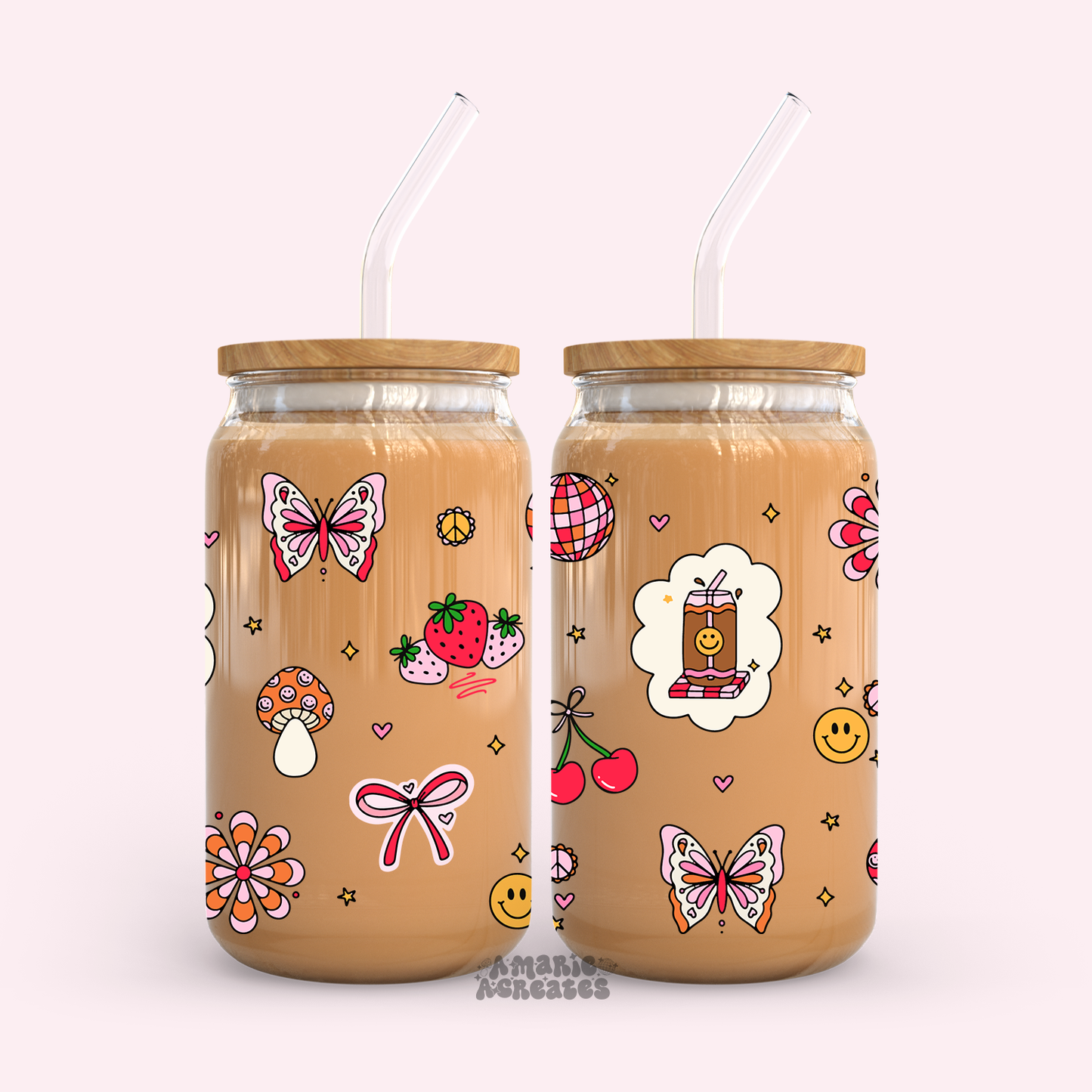 Retro Doodles Glass Cup: 16oz