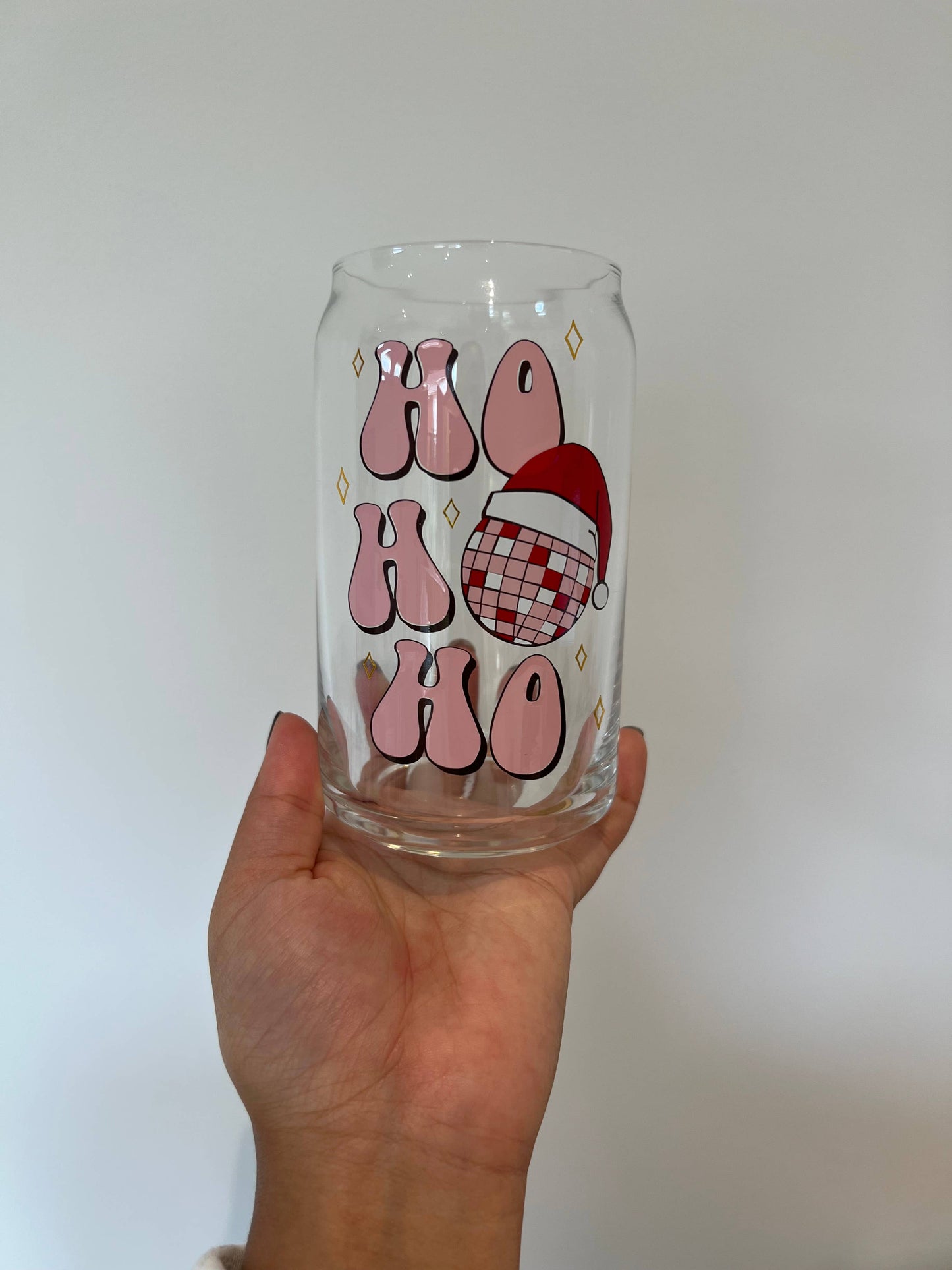 Ho Ho Ho Retro Can Glass Christmas Cup-16oz