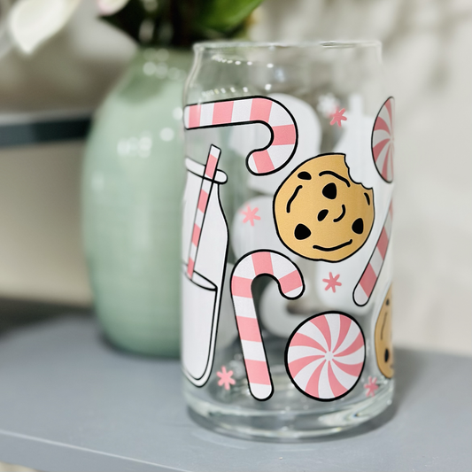 Pink Peppermint Milk + Cookies Can Glass Cup-16oz