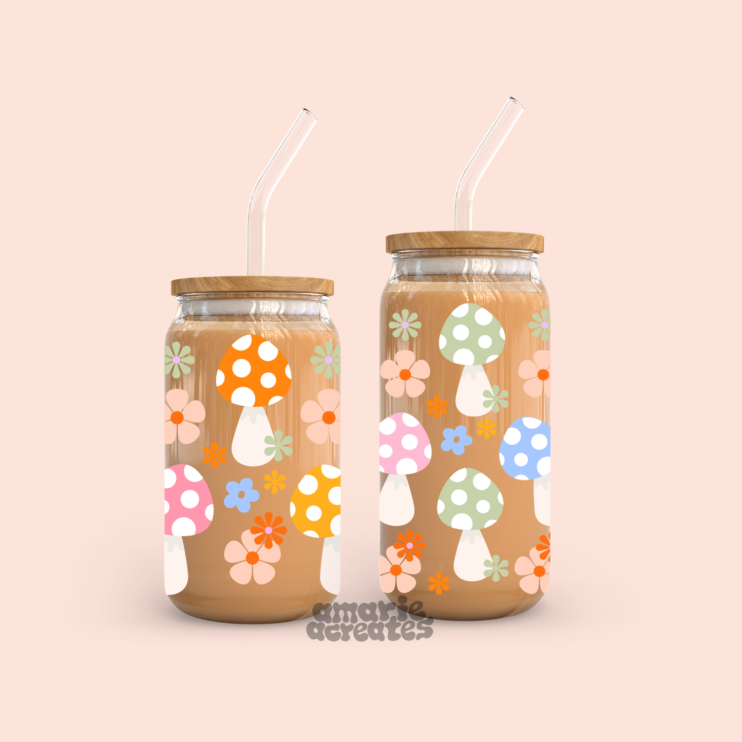 Pastel Mushroom Glass Cup: 20oz