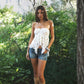 LIVANE Low Rise Denim Mini Shorts