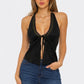 Tie Front Suede Halter Top