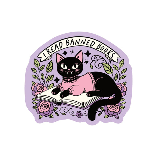 I Read Banned Books Kitty High Quality Vinyl Sticker