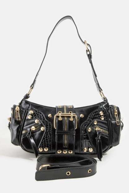 Rivet Detail Leather Shoulder Bag