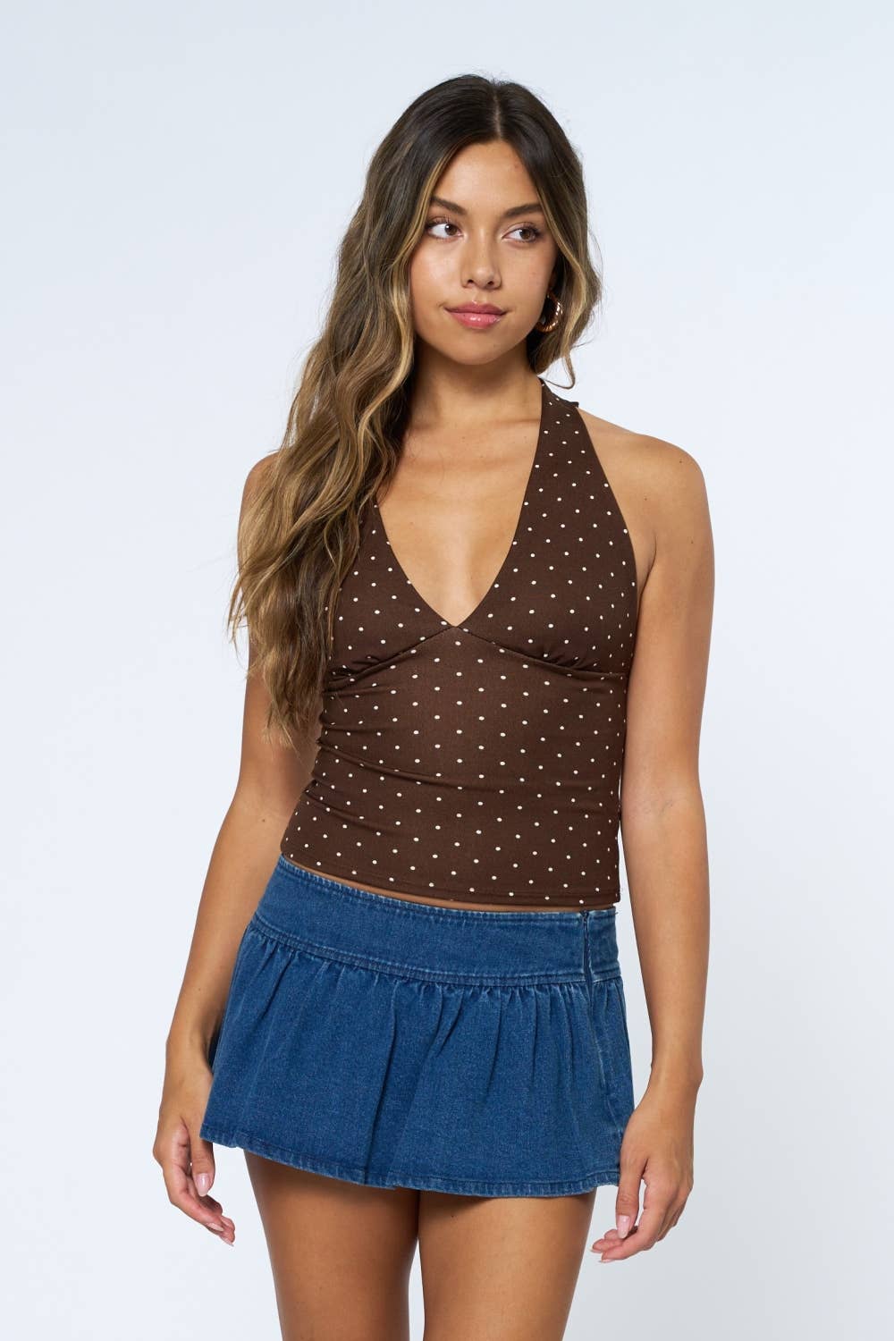 Polka Dot Crepe Tiered Halter Top