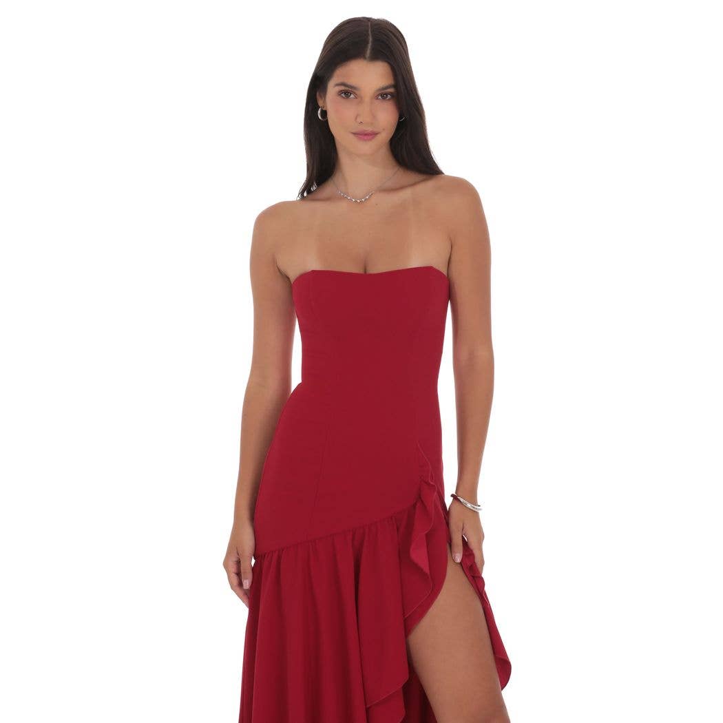 Fishtail Strapless Corset Maxi Dress in Wine