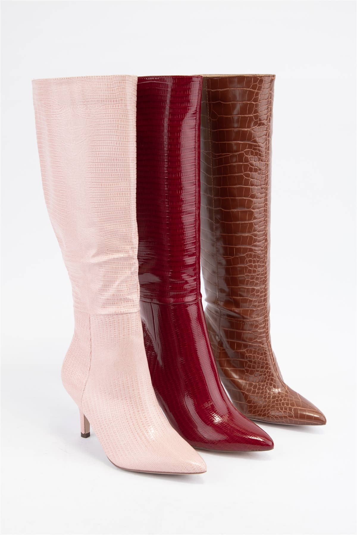 Croc Pattern Patent Finished Pointed Heel Boot