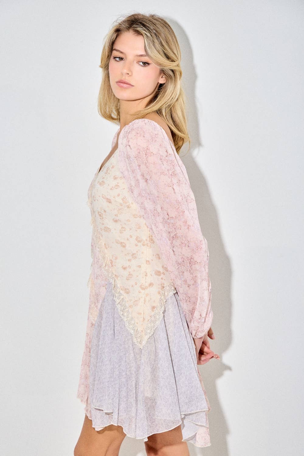 Patchwork Floral Print Mini Dress