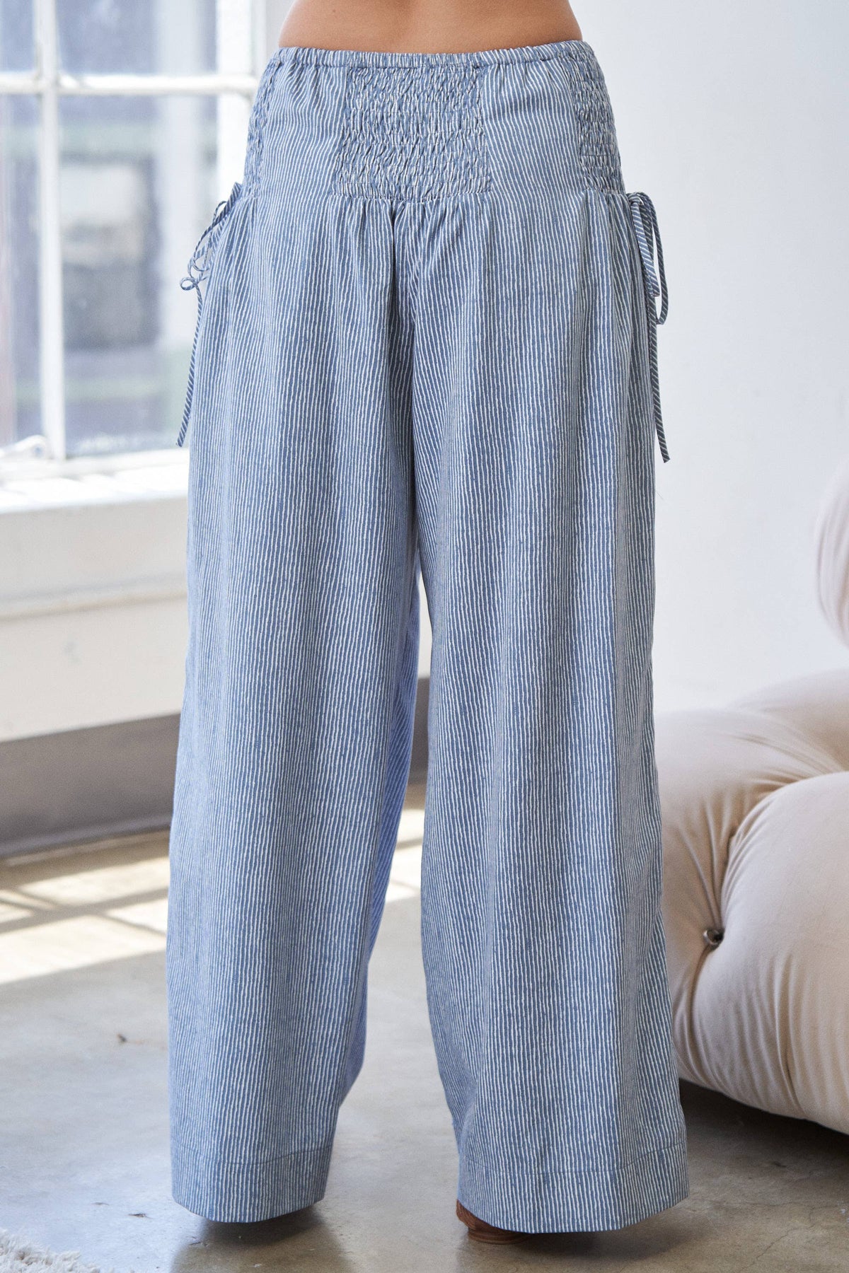 Striped Wide Leg Smocked Pants