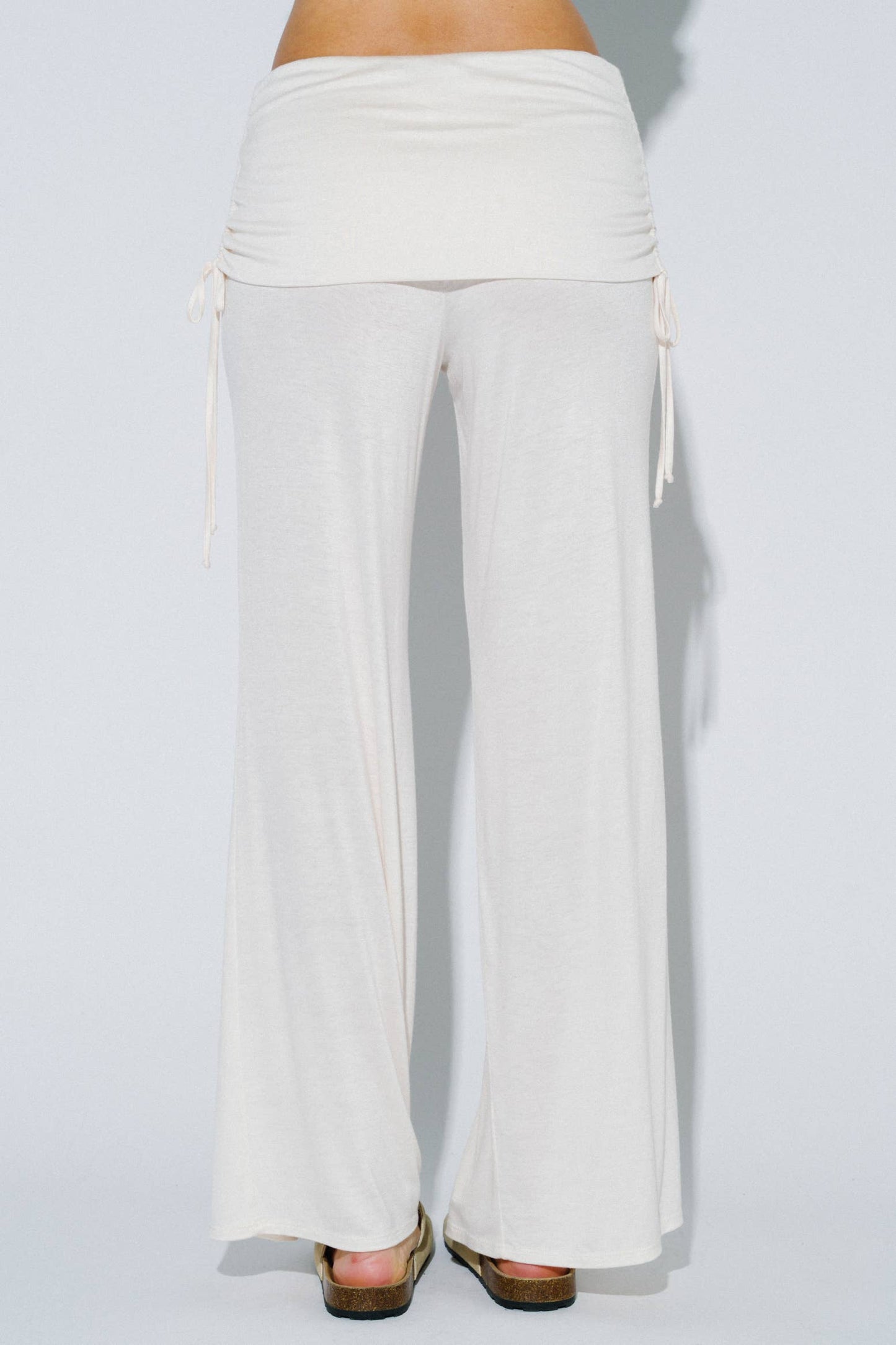 Cinched Waist Flare Knit Pants