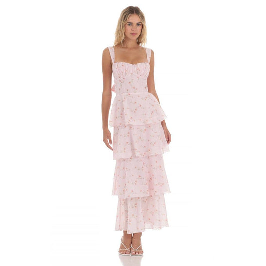Floral Ruffle Maxi Dress in Pink