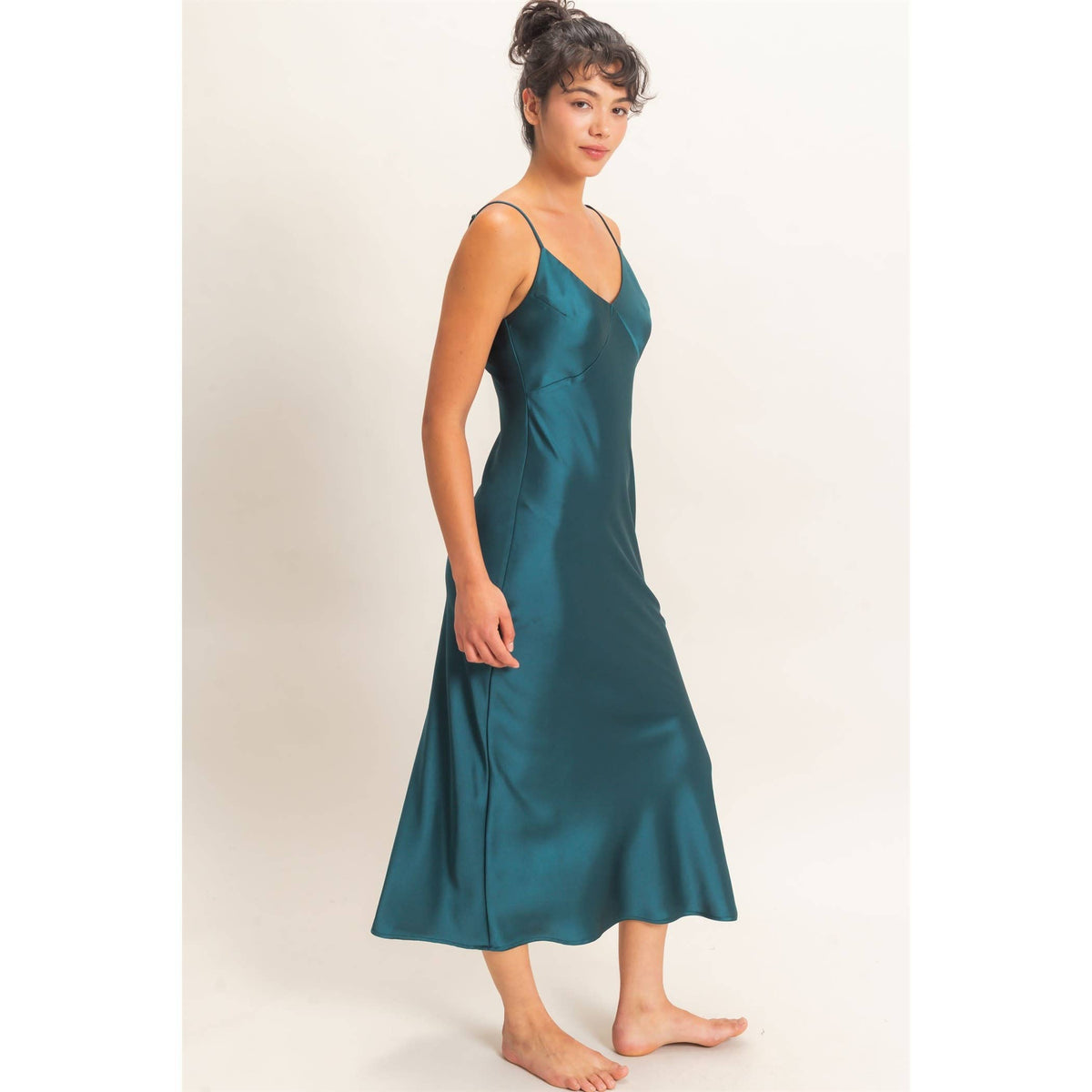 Satin V-Neck Slip Dress