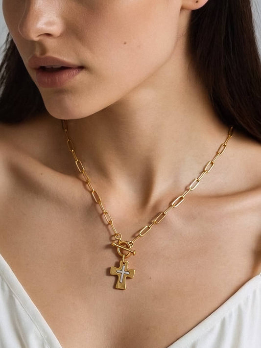 Royale 18K Gold Vintage Cross Small Chain Necklace