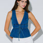 Denim Front Tie Sleeveless Peplum Top