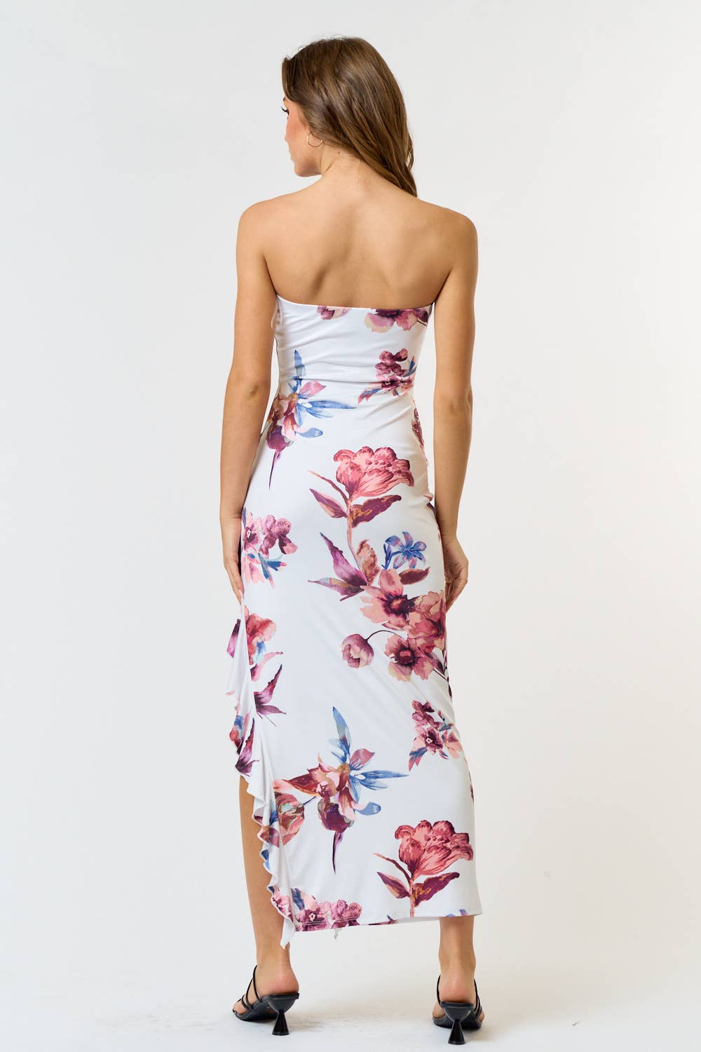 Floral Print Asymmetrical Ruffle Tube Dress