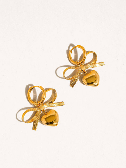 Addie 18K Gold Non-Tarnish Bow Dangle Heart Earring