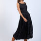 Satin Foral U-Shape Boat Neck Flare Midi Dress
