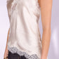 LACE TRIM ASYMMETRIC HEM CAMI SATIN TOP
