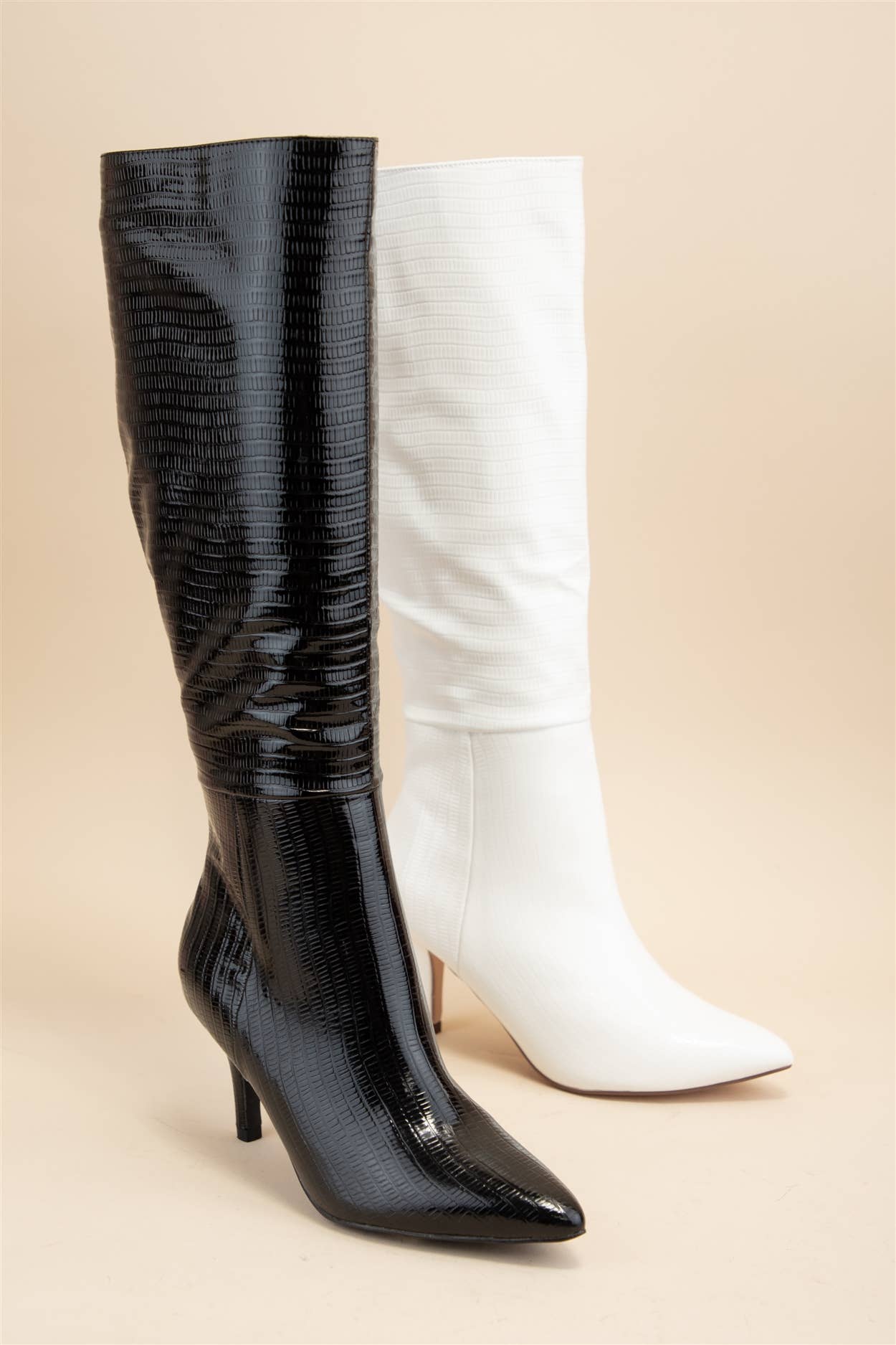 Croc Pattern Patent Finished Pointed Heel Boot