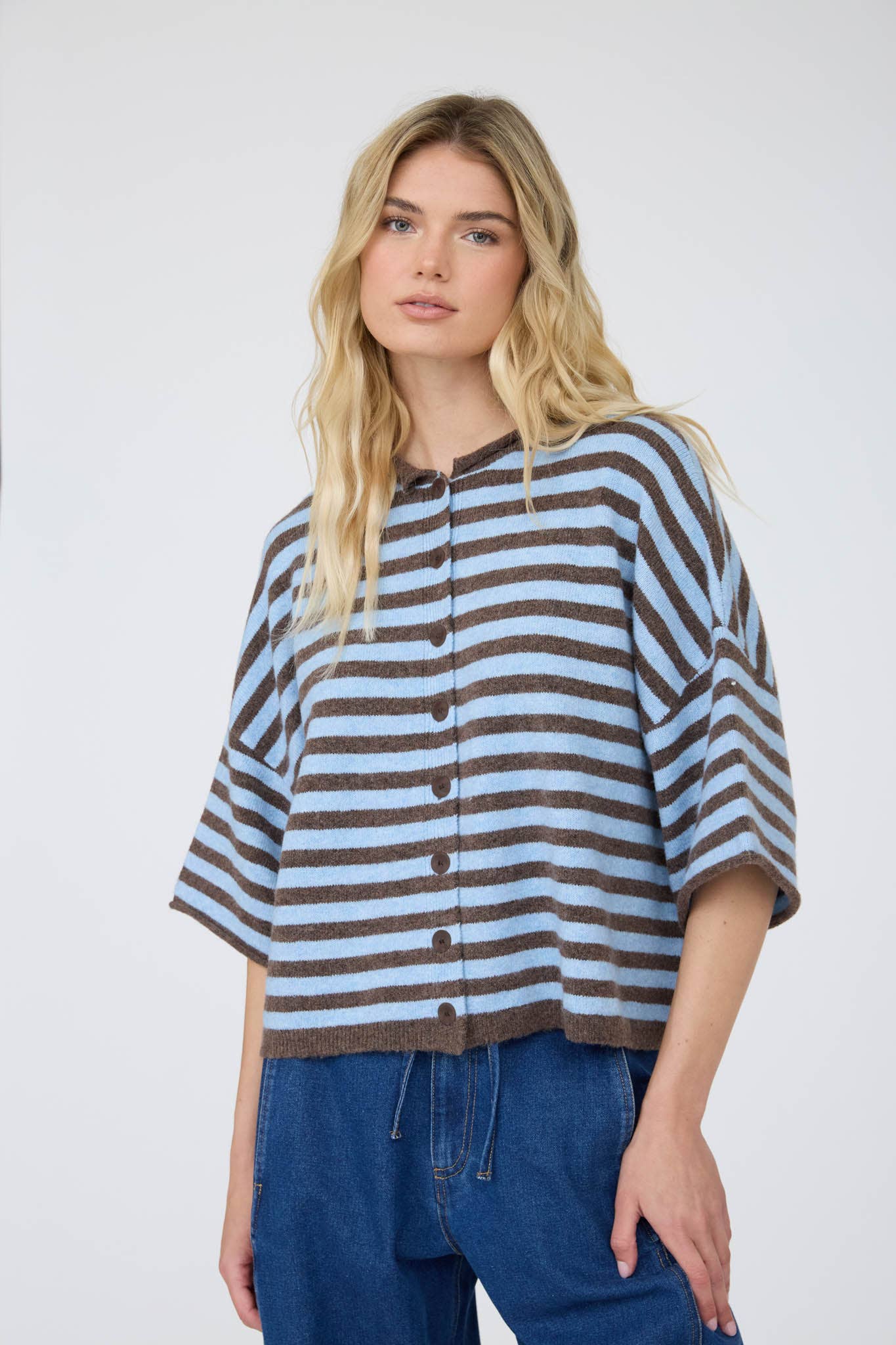 Leah Striped Short Sleeve Cardigan