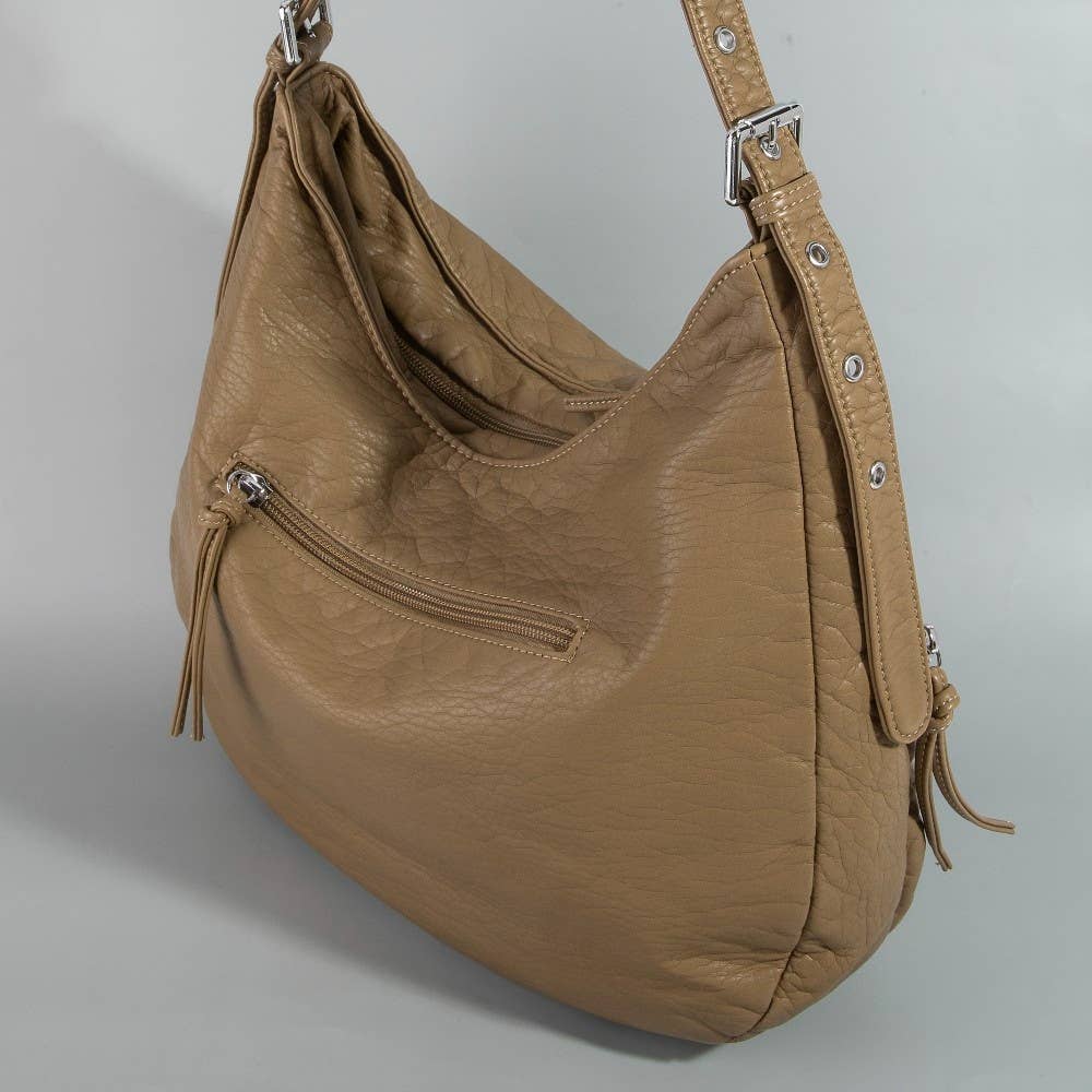 Multi Zipper Pocket Leather Hobo Bag