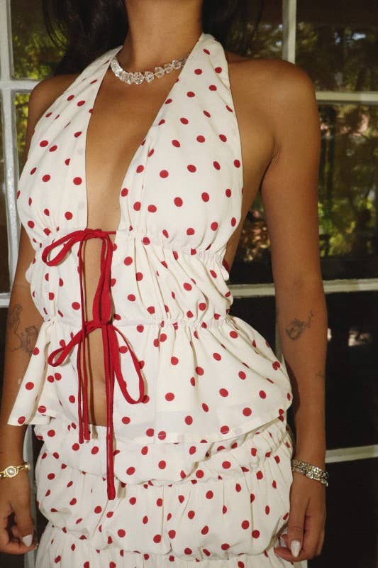 Polka Dot Halter Top with Tie Back
