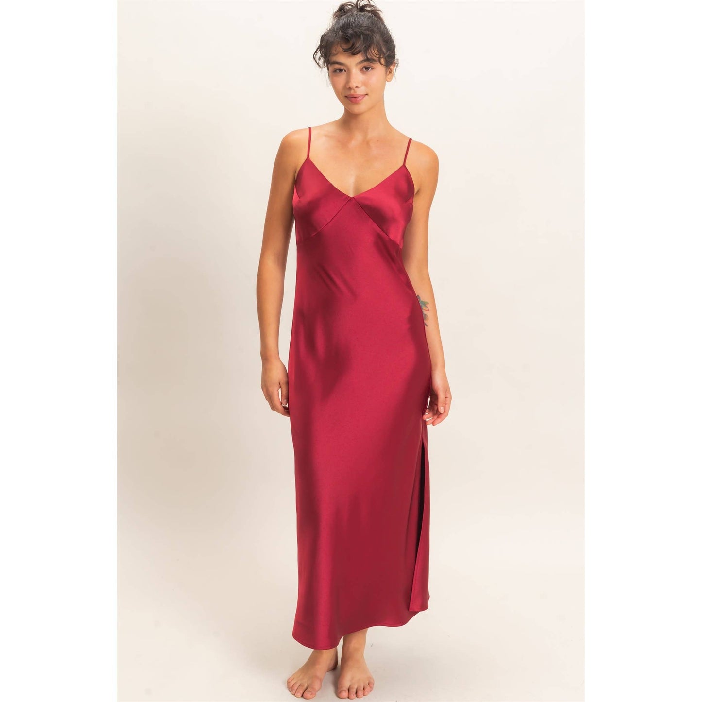 Satin V-Neck Slip Dress