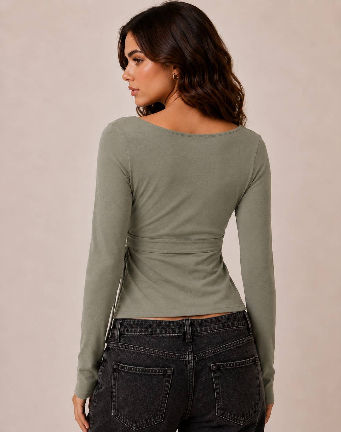 WRAP PLUNGE LONG SLEEVE TOP
