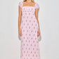 Dainty Strawberry Print Square Neck Midi Dress