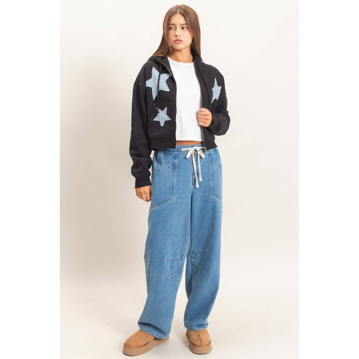 Star Patch Zip-Up Hoodie