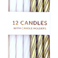 Gold Metallic & White Spiral 12 Candle Set